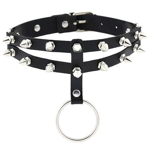 Leder-Halsband für Damen, Halskette mit Nieten, Gothic-Halsband, cooles Punk-Rock-Leder-Chocker-Schmuck, geschichtete Halskette von Generisch