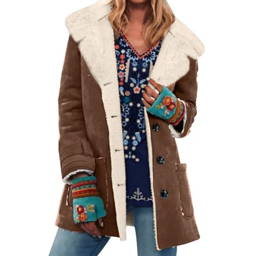 Leder Jacke Damen Gefüttert Lederjacke Vintage Thermo Winterjacke Damen Warm Wintermantel Mit Taschen Ledermantel Frauen Innenfutter Fellkragen Mantel Mit Knöpfen Jacken Einfarbig Winddicht von Generisch
