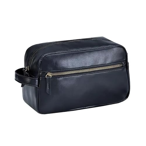 Leder-Kulturbeutel für Herren, Reise-Kosmetik-Reißverschluss, Kulturbeutel, Make-up-Tasche, Aufbewahrungstaschen, Schwarz , Einheitsgröße von Generisch