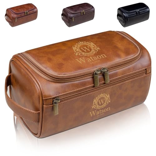 Leder-Kulturbeutel für Herren – individueller Name graviert Reise-Dopp Kit, idealer Rasier-Organizer, einzigartiges Geschenk für Bräutigam, Vater, Ehemann auf Hochzeit, Geburtstag oder Reise von Generisch