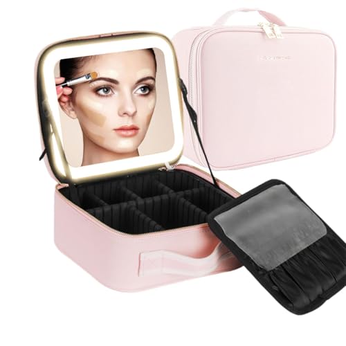 Leder -Make -up -Tasche - Make -up -Tasche Mit Spiegel | PU -Leder -Make -up -Tasche, Wiederaufladbare Make -up -Tasche, Make -up -Aufbewahrungskoffer, Kosmetische Organizer -Zughülle Mit Verstellbare von Generisch