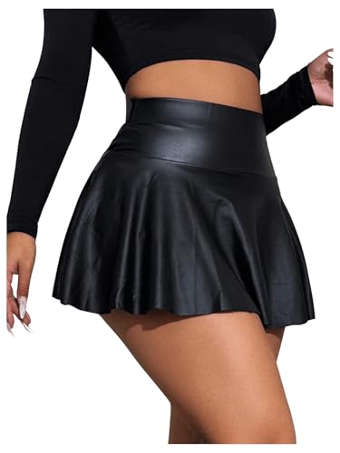 Leder Rock für Damen Minirock Damen Skort Elastischer Bund High Waist Minirock PU Leder Clubröcke Kurze Röcke Faltenrock Damen Kunstleder Rock Damen Plisseerock Damen Party Rave Outfit von Generisch
