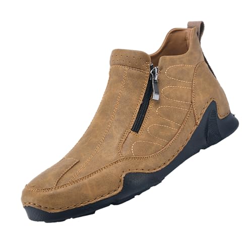 Leder Schuhe Herren Mit ReißVerschluss Walkingschuhe Freizeitschuhe - rutschfeste Bequeme Outdoorschuhe Joggingschuhe Fahrschuhe Flache Slip On Arbeitsschuhe Wanderschuhe Trekkingschuhe von Generisch