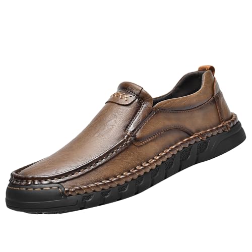 Leder Schuhe Herren Slip On Outdoor Schuhe Walkingschuhe Wanderschuhe - rutschfeste Bequeme Lederschuhe Halbschuhe Trekkingschuhe - Flache Loafer SchlüPfenschuhe Freizeitschuhe Komfortschuhe von Generisch