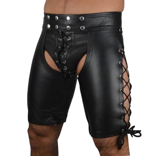 Leder Shorts Männer Jockstrap Gay Unterhosen Mit Kordelzug Enganliegende Einfarbige Boxershorts Herren Unterhosen Mit Eingriff Boxer Hosen Underpants Briefs Unterwäsche Black XXL von Generisch