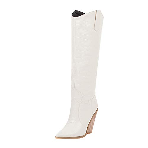 Leder Stiefeletten Damen Overknee - High Heels Damen Mit Absatz Vintage Langschaftstiefel Lederstiefel Halbstiefel Kunstleder Spitzenstiefel Trachtenschuhe Weiter Schaft Schlupfstiefel Hohe Stiefel von Generisch