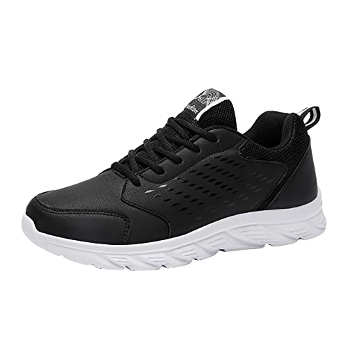 Leder Turnschuhe Herren Laufschuhe mit Plateausohle Blackout Schnürhalbschuhe Bequeme Joggingschuhe Modische TrainerSchuhe Weiche KnöchelSchuhe Leichte Freizeitschuhe Slip On Athleticschuhe von Generisch