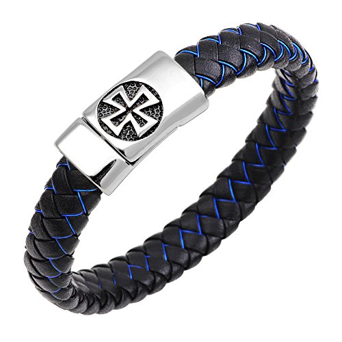 Lederarmband Damen,Handgewebtes Modisches Retro-Kreuz-Armband Aus Rindsleder Mit Magnetischer Schnalle, Energieschmuck Für Männer, Ancient Red Coffee von Generisch