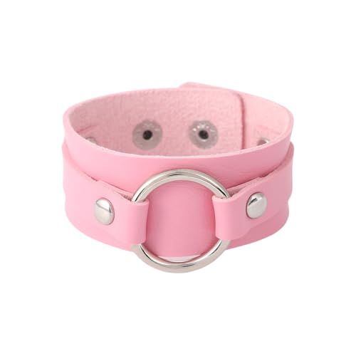 Lederarmband Herren,Breites Lederarmband Unisex Vintage Punk Armband mit Druckknopf Verstellbares Armband Gothic Wickelarmband für Männer Frauen Schmuck Geschenk Rosa von Generisch