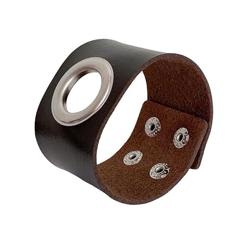 Lederarmband Herren,Breites Manschettenarmband Gothic Armband Punkrock Biker Breites Lederarmband Unisex mit Snap Hollow Ring Vintage Verstellbarer Manschettenarmreif für Männer und Frauen Braun von Generisch