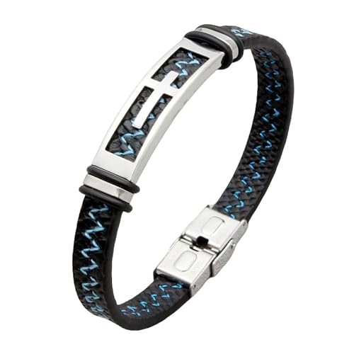 Lederarmband Herren,Modisches Lederarmband Mit Faltschließe Aus Mit Hohlschliff-Kreuz, Energieschmuck Für Männer, Car Line, Blau Lederarmband Herren,Modisches Lederarmband Mit Faltschließe Aus Mit Hohlschliff-Kreuz, Energieschmuck Für Männer, Car Line, Blau von Generisch