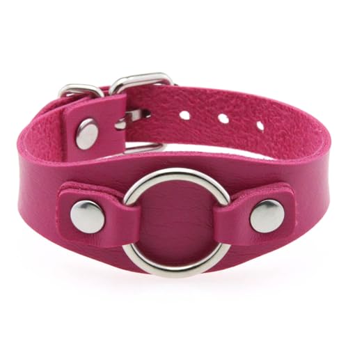 Lederarmband Herren,Ring Breites Lederarmband für Männer Rock Gothic Wrap Handgelenk Damen Breiter Manschettenarmreif Verstellbar Vintage Punk Armband Unisex Schmuck Geschenk Roserot von Generisch