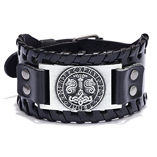 Lederarmband Männer,Wikingerschmuck Wikinger Amulett Wikinger Braunes Lederarmband für Männer Handgefertigte Geflochtene Verstellbare Armbänder Breit Goth Retro Steampunk Manschettenarmreif von Generisch