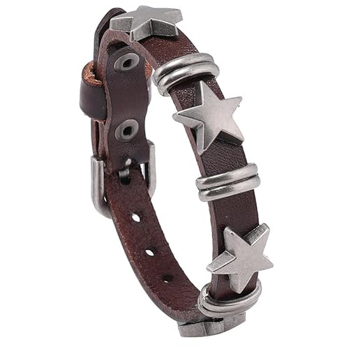Lederarmband Mit Stern Für Herren Vintage Punk Armband Mit Verstellbarer Gürtelschnalle Gothic Rock Biker Armreif Damen Unisex Schmuck Geschenk Braun von Generisch