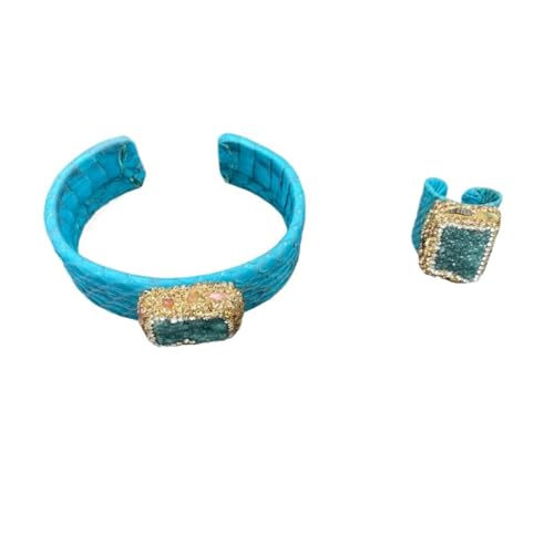 Lederarmband Ring Set Handgefertigtes Strassarmband Geschenk, Einheitsgröße, Leder, Achat von Generisch