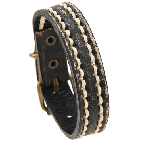 Lederarmband Unisex Manschettenarmreif Punk Rock Vintage Breite Manschettenarmbänder Verstellbare Gürtelschnalle Handgefertigte Geflochtene Vintage Seilarmbänder Für Männer Und Frauen Schwarz von Generisch