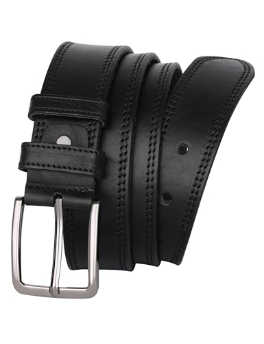Ledergürtel 60–150 cm Herren/Unisex, Echtleder Vollnarbenleder, 4 cm breit, Jeansgürtel/Hosengürtel – schwarz/braun – Doppelnaht & Dornschnalle – kürzbar (Schwarz, Bundweite 75cm = Gesamtlänge 90cm) von Generisch
