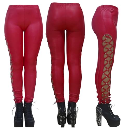 Lederhose Damen Lederleggings mit Schnürung Push Up Leder Leggings Latex Hose Lederimitat High Waist Yogahose Strecken Hippie Leggings Wetlook Sexy Hotpants Clubwear von Generisch