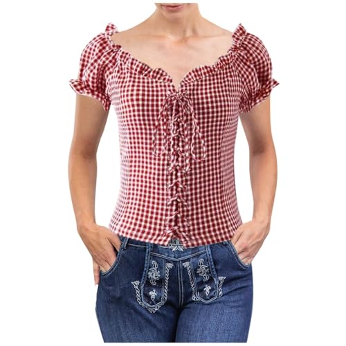 Lederhose Damen Tracht, Damen Bluse Trachtenbluse Jasmin rot/Weiss kariert traditionelle taillierte Trachten mit Stehkragen & Herzknöpfen Kurzarm Moderne bayrische Rot S Lederhose Damen Tracht, Damen Bluse Trachtenbluse Jasmin rot/Weiss kariert traditionelle taillierte Trachten mit Stehkragen & Herzknöpfen Kurzarm Moderne bayrische Rot S von Generisch