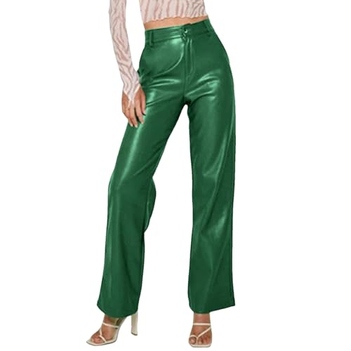 Lederhose Damen Wide Straight Leg Hose Weites Bein Schlaghose PU Kunstlederhosen High Waist mit Tasche Party Kostüm Damen Lederhose Schwarz Lederhose Damen Wide Straight Leg Hose Weites Bein Schlaghose PU Kunstlederhosen High Waist mit Tasche Party Kostüm Damen Lederhose Schwarz von Generisch