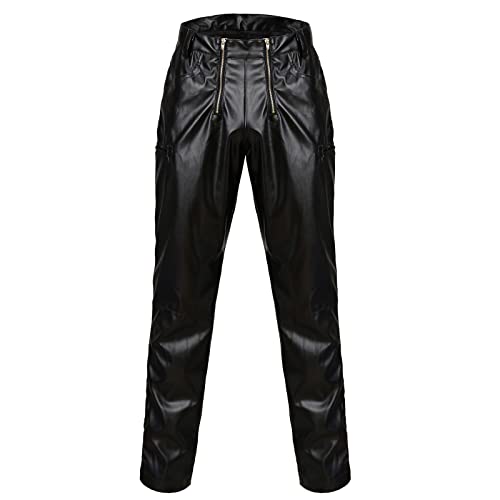 Lederhose Herren Schwarz Gay Lederhose Mit Reißverschluss Wetlook Männer Hose Faux Leder Leggings Steampunk Kleidung Große Größen Oktoberfest Hosen Motorrad Pants Nachtclub Cosplay von Generisch