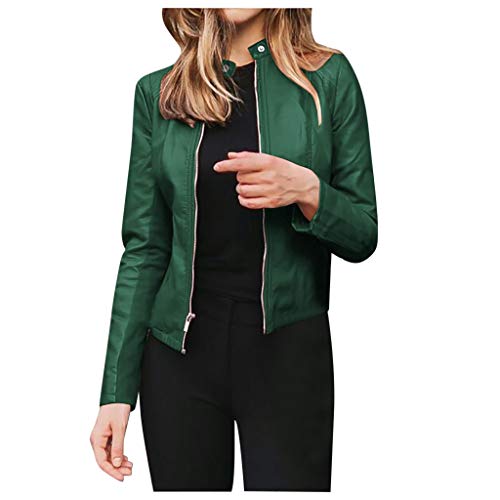 Lederimitat Jacke Damen Motorrad Biker Beige Kunstleder Jacke Motorradjacke Weich Revers Reißverschluss Bikerjacke Mantel M Fruehling Kurz Lederjacke Leather Jacket von Generisch