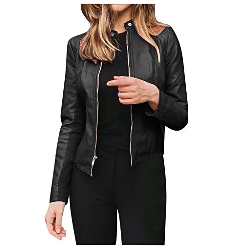 Lederimitat Jacke Damen Motorrad Biker Beige Kunstleder Jacke Motorradjacke Weich Revers Reißverschluss Bikerjacke Mantel M Fruehling Kurz Lederjacke Leather Jacket von Generisch