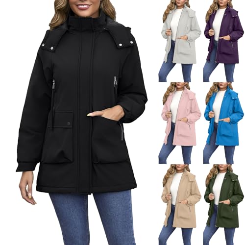 Lederjacke Damen, Winterjacke Wasserdicht Regenjacke Winter Warm Wintermantel Softshelljacke Winterparka Fleece Gefüttert Jacke Regenmantel Outdoorjacke, Winterjacken Frauen von Generisch