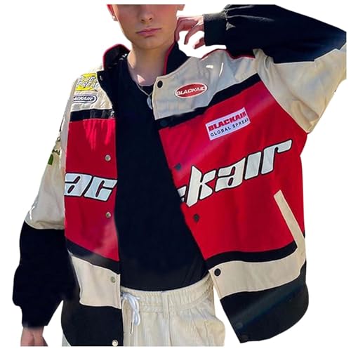 Lederjacke Damen Oversize Y2k College Jacke Bomberjacke Racing Motorradjacke Streetwear Harajuku Clothes Coole Vintage Baseball Zip Leichte Up Lederjacke Damen Oversize Y2k College Jacke Bomberjacke Racing Motorradjacke Streetwear Harajuku Clothes Coole Vintage Baseball Zip Leichte Up von Generisch