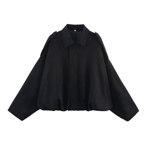 Lederjacke Damen Oversized Langarm Bomberjacke mit Fleece-Futter Übergangsjacke Baggy Leicht Jacken Kurz Freizeit Trenchcoat Bequeme Streetwear Winterjacke für Übergangszeit von Generisch