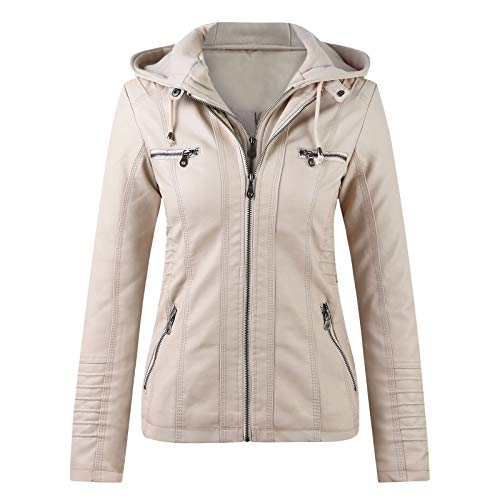 Lederjacke Damen Schwarz Mantel Damen Fruehling, Kapuzen Kunstleder Lederjacke Frauen Jacke mit Reißverschluss Motorradjacke Bikerjacke Kapuzenjacke Übergangsjacke Ladies Oberbekleidung von Generisch