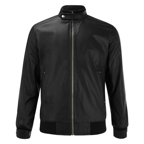 Lederjacke Herren Braun 4Xl - Kunstlederjacke Herren Schwarz Vintage Motorradjacke Große Größen Übergangsjacke Weiche Bikerjacke Mit Stehkragen Wasserdicht Leder-Übergangsjacke Trucker-Jacke von Generisch