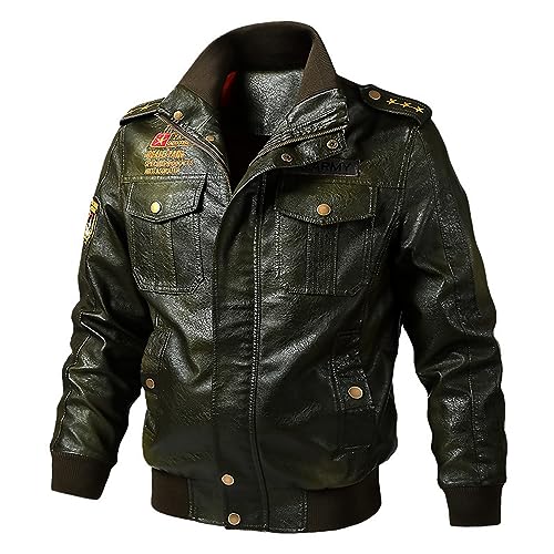 Lederjacke Herren Braun Mit Kragen Vintage Biker Bikerjacke Motorradjacke Slim Fit Dünn Schwarz Herbst Jacke Übergangsjacke Motorrad Winter Wasserdicht Leicht Leather Jacket von Generisch