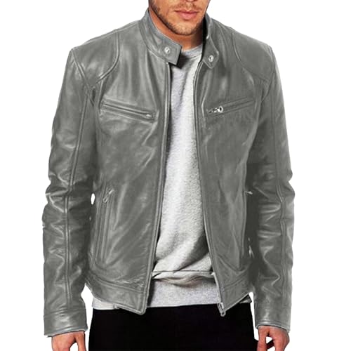 Lederjacke Herren Langarm Elegante Bikerjacke Männerlederjacke mit Stehkragen Übergangsjacke Pilotenjacke Herren Leder Herren Lederjacke schwarz Herren Jacke schwarz Leder von Generisch