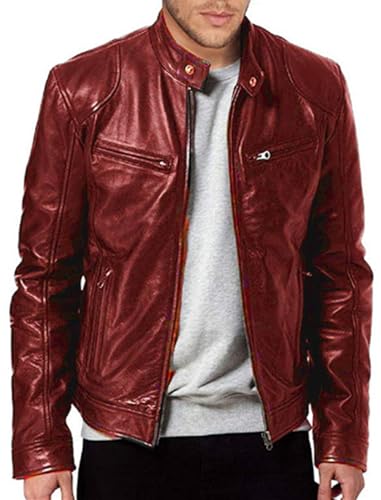 Lederjacke Herren Schwarz Leder Jacken mit Stehkragen Motorrad Jacken Männerlederjacke mit Reißverschluss Biker Jacken Vintage Kunstleder Outwear Casual Leicht Übergangsjacke Lederjacke Herren Schwarz Leder Jacken mit Stehkragen Motorrad Jacken Männerlederjacke mit Reißverschluss Biker Jacken Vintage Kunstleder Outwear Casual Leicht Übergangsjacke von Generisch