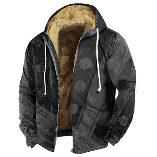 Lederjacke Herren Winterjacke Warm Gefüttert Fleece Winterparka Winddicht Outdoor Übergangsjacke Mit Kapuze Winter College Jacke Freizeit Windbreaker Camo Wintwrjacken (XL, Dunkelgrau) von Generisch