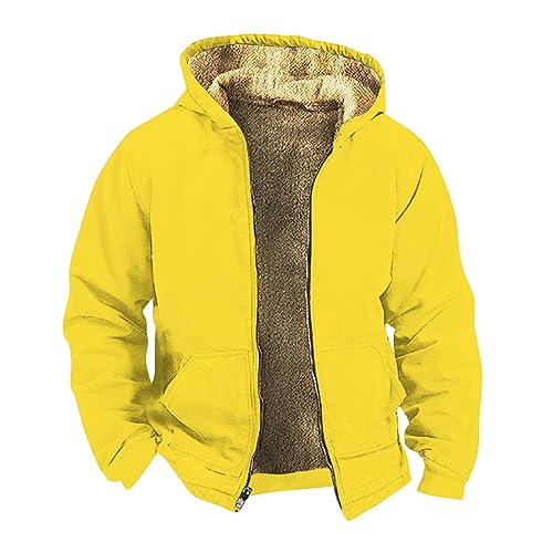Lederjacke Herren Winterjacke Warm Gefüttert Skijacke Wasserdicht Regenjacke Snowboardjacke Outdoor Funktionsjacke Arbeitsjacke Mit Kapuze For Men Winterjacken Jacket (XL, Gelb) von Generisch