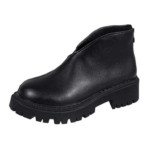 Lederschuhe Damen Dicke Boden Runde Zehe Loafer Frühling Herbst Frauen Einzelne Schuhe Bequeme Lack-Mokassins Leichtgewichts Walkingschuhe Modische Freizeitschuhe Chunky Arbeitsschuhe von Generisch