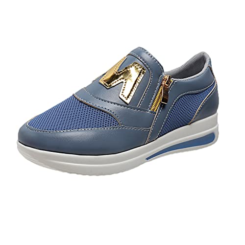 Lederschuhe Damen Schnürer Sneaker Damen Leder Blau Mit Plateau Wanderschuhe Mit Reißverschluss Laufschuhe Mesh Sportschuhe Atmungsaktiv Halbschuhe rutschfest Schlupfschuhe Bequem Komfortschuhe von Generisch