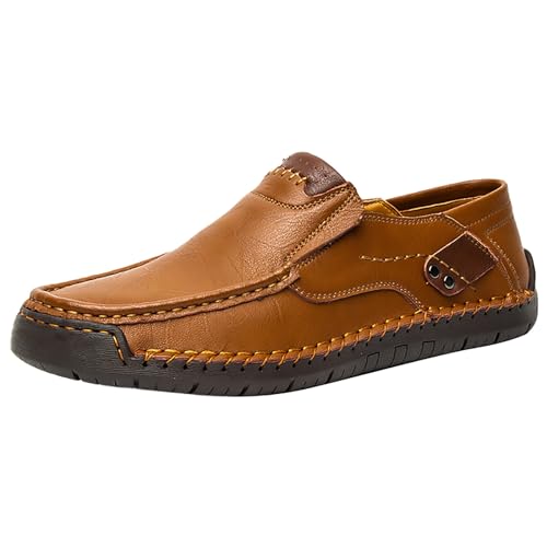 Lederschuhe Herren Handgefertigt Flach Mokassins rutschfest Höheschuhe Atmungsaktive klassisch Business Fahrenschuhe mit Reißverschluss Extra Weit Bootsschuhe Dämpfung Loafer Lässig Outdoorschuhe von Generisch
