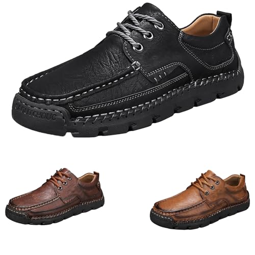 Lederschuhe Herren Handgemacht Freizeitschuhe Herren Halbhoch Walkingschuhe rutschfest Fitnessschuhe Flache Sohle Fitnessschuhe Einfarbig Halbschuhe Bequem Wanderschuhe Casual Schlupfschuhe von Generisch