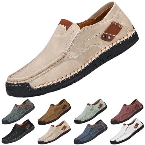 Lederschuhe Herren Handgemacht Mokassins Herren Breite Füße Halbschuhe Flache Sohle Walkingschuhe rutschfest Freizeitschuhe Sportlich Fitnessschuhe Einfarbig Walkingschuhe Bequem Loafers von Generisch