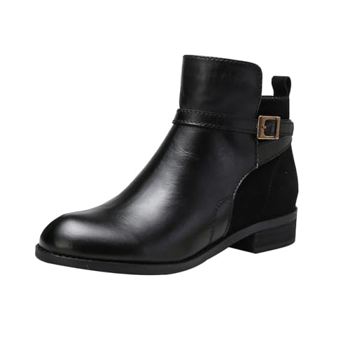 Lederstiefel Damen GefüTterte Stiefeletten Winterstiefel - Warmes Blockabsatz Ankle Boots Halbstiefel Kurzstiefel - Seitlicher ReißVerschluss Schlupfstiefel Cowboystiefel Winterschuhe FüR Frauen von Generisch