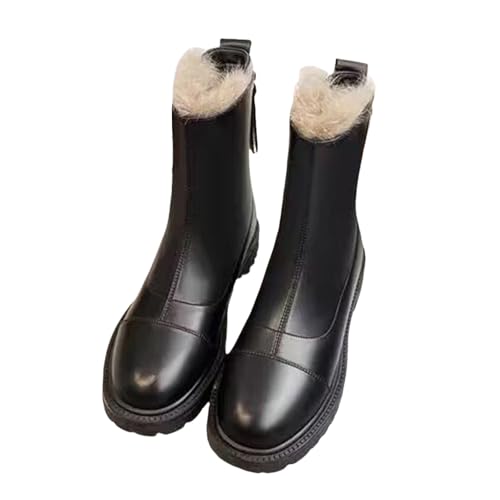 Lederstiefel Damen Gefüttert Westernstiefel Winterstiefel Warm Plüsch Reitstiefel Winterboots Vintage Ankle Boots Stiefeletten Damenstiefel Cowboystiefel Kurzstiefel Herbst Winter Arbeitsstiefel von Generisch