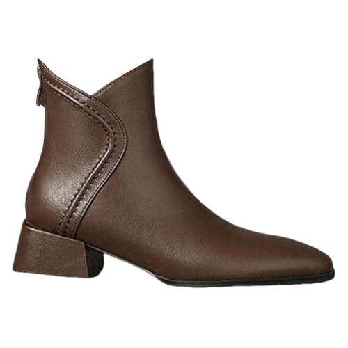 Lederstiefel Damen Kurz High Heels Stiefeletten Mit Blockabsatz Chelseaboots Spitze Zehenkappe Pumps Kunstleder Ankle Boots Zipper Kurzschaftstiefel Rutschsiche Winterstiefel Abendschuhe von Generisch