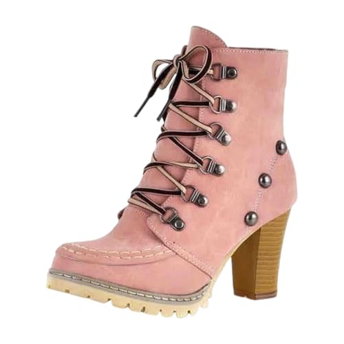 Lederstiefel Damen Mittelalter - Trachtenschuhe Damen Mit Absatz Zwiegenäht Texani-Stiefel Mit Schnürung Kurzschaft Knöchel Stiefel Vintage Mokassins Spitzenstiefel Übergangsstiefel Ritter Stiefel von Generisch