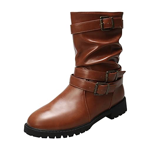 Lederstiefel Damen Reitstiefel Westernstiefel Damenstiefel Kurzstiefel Herbst Winter Stiefeletten Halbstiefel Rutschfest Ankle Boots Winterstiefel Cowboystiefel Arbeitsstiefel Schlupfstiefel von Generisch