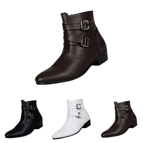 Lederstiefel Herren Gefüttert Wasserdicht Mit Absatz - Spitz Halbstiefel Schwarz Motorrad Stiefel Plateau Kurzstiefel - Mode Weiß Kunstleder Schuhe Trekkingschuhe Winterstiefel Kurzschaft Boots von Generisch