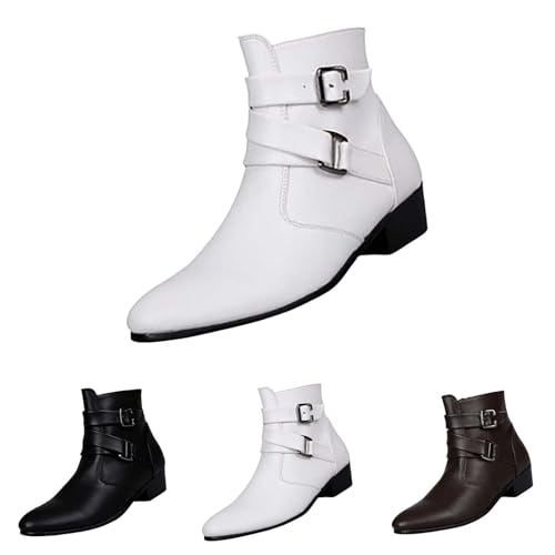 Lederstiefel Herren Gefüttert Wasserdicht Mit Absatz - Spitz Halbstiefel Schwarz Motorrad Stiefel Plateau Kurzstiefel - Mode Weiß Kunstleder Schuhe Trekkingschuhe Winterstiefel Kurzschaft Boots von Generisch