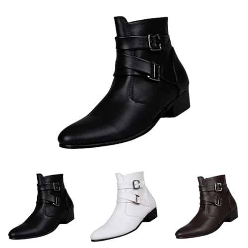 Lederstiefel Herren Gefüttert Wasserdicht Mit Absatz - Spitz Halbstiefel Schwarz Motorrad Stiefel Plateau Kurzstiefel - Mode Weiß Kunstleder Schuhe Trekkingschuhe Winterstiefel Kurzschaft Boots von Generisch